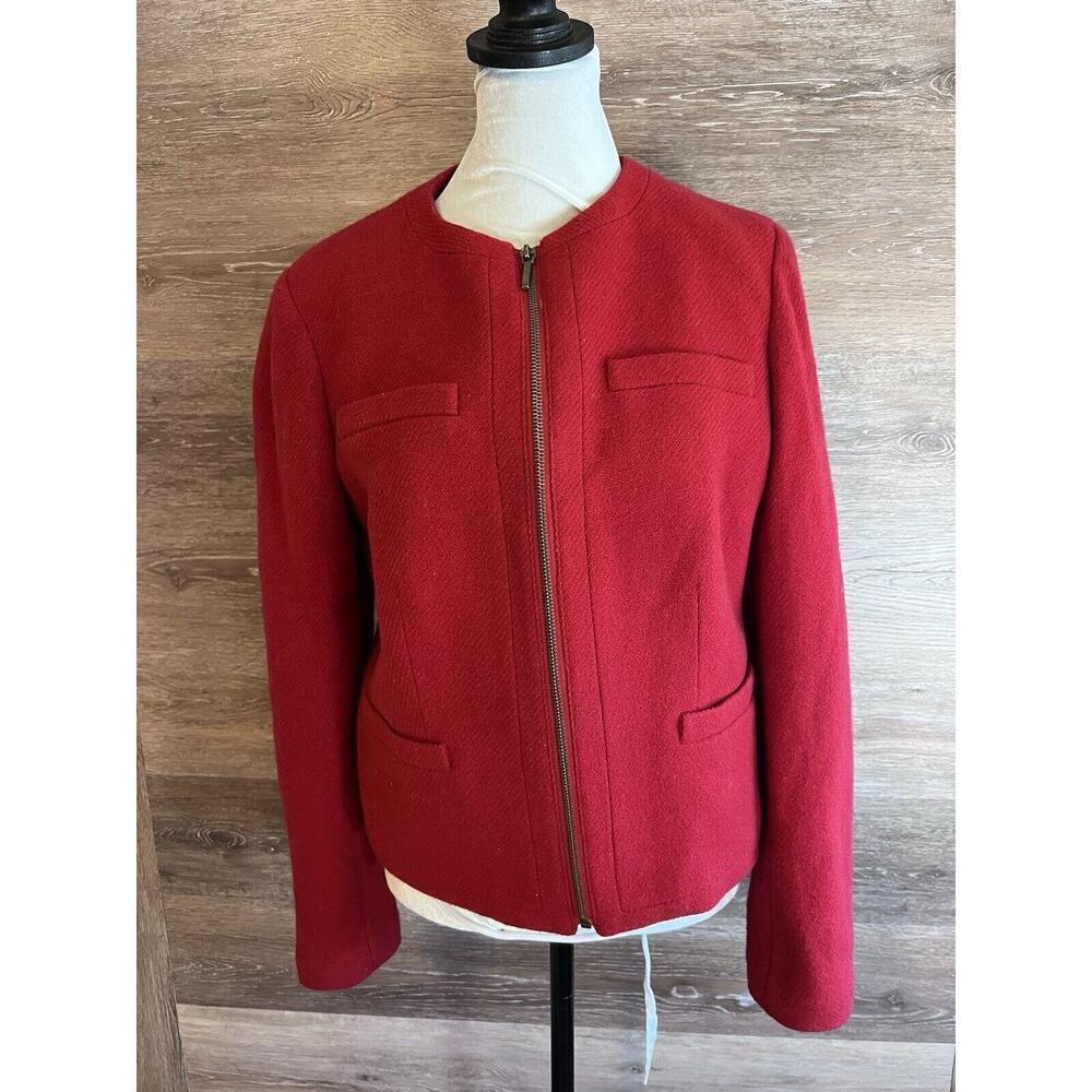 RALPH LAUREN Wool Solid Red Gold Full Zipper Jacket Sz 8 Lined Pocket Classic